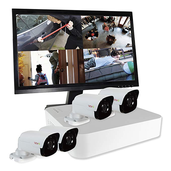 REVO America RU41B4GM22-1T Ultra HD 4-CH 1TB NVR Surveillance System with 4 x 4 Megapixel Bullet Cameras (White)